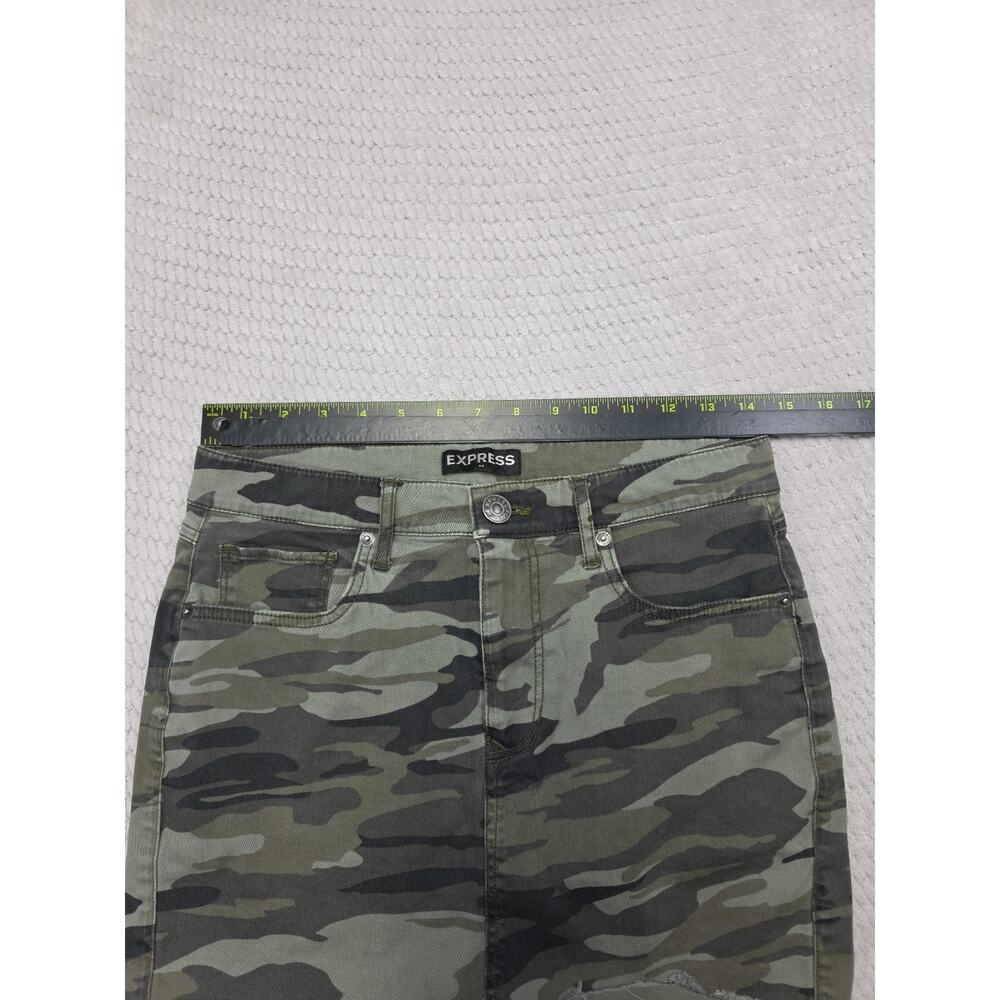 Express Skirt Womens 4 Camouflage Mini Skirt Stretch Denim Raw Hem - Picture 3 of 6